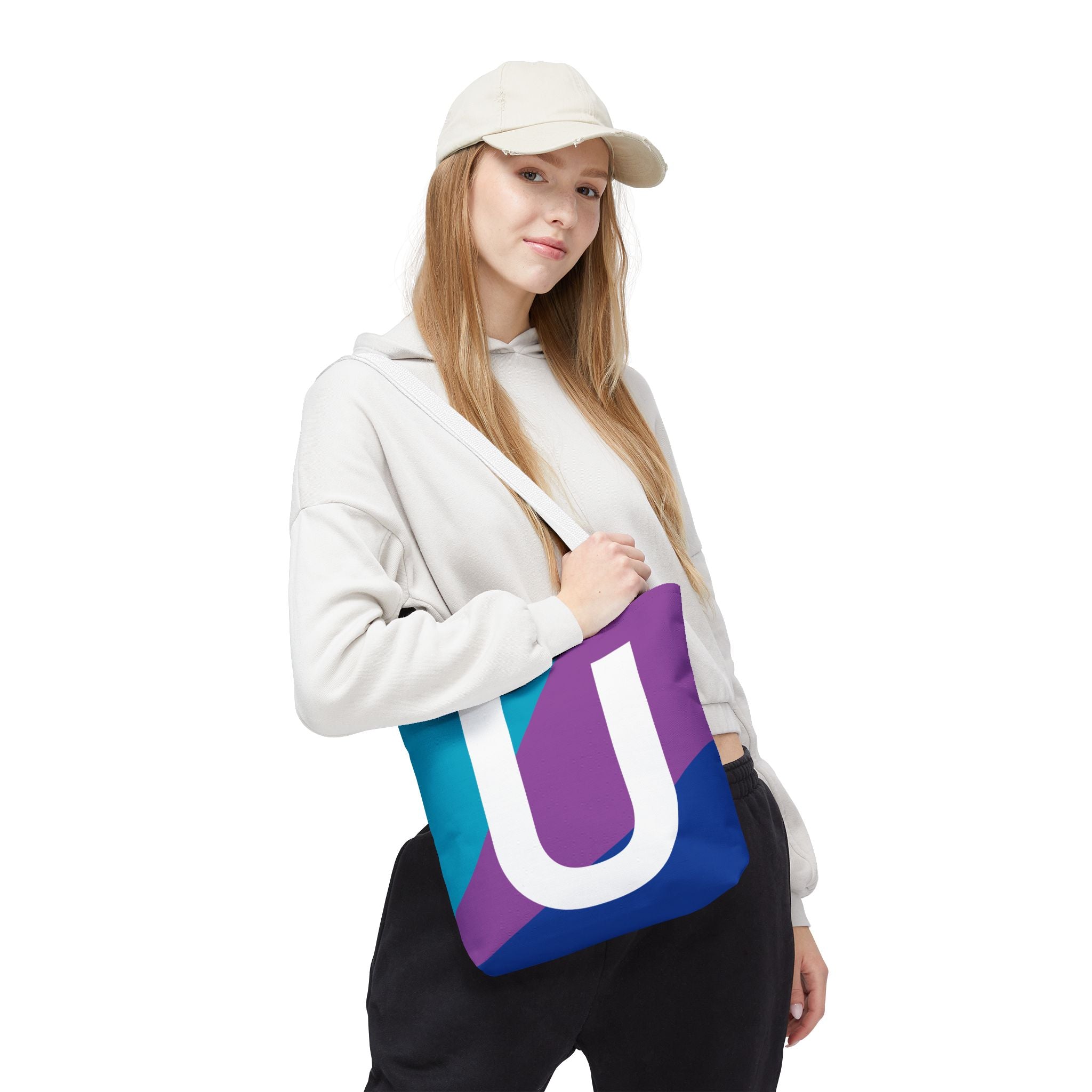 Monogram 'U' Colorblock Tote Bag — Personalized Initial U Shoulder Tote