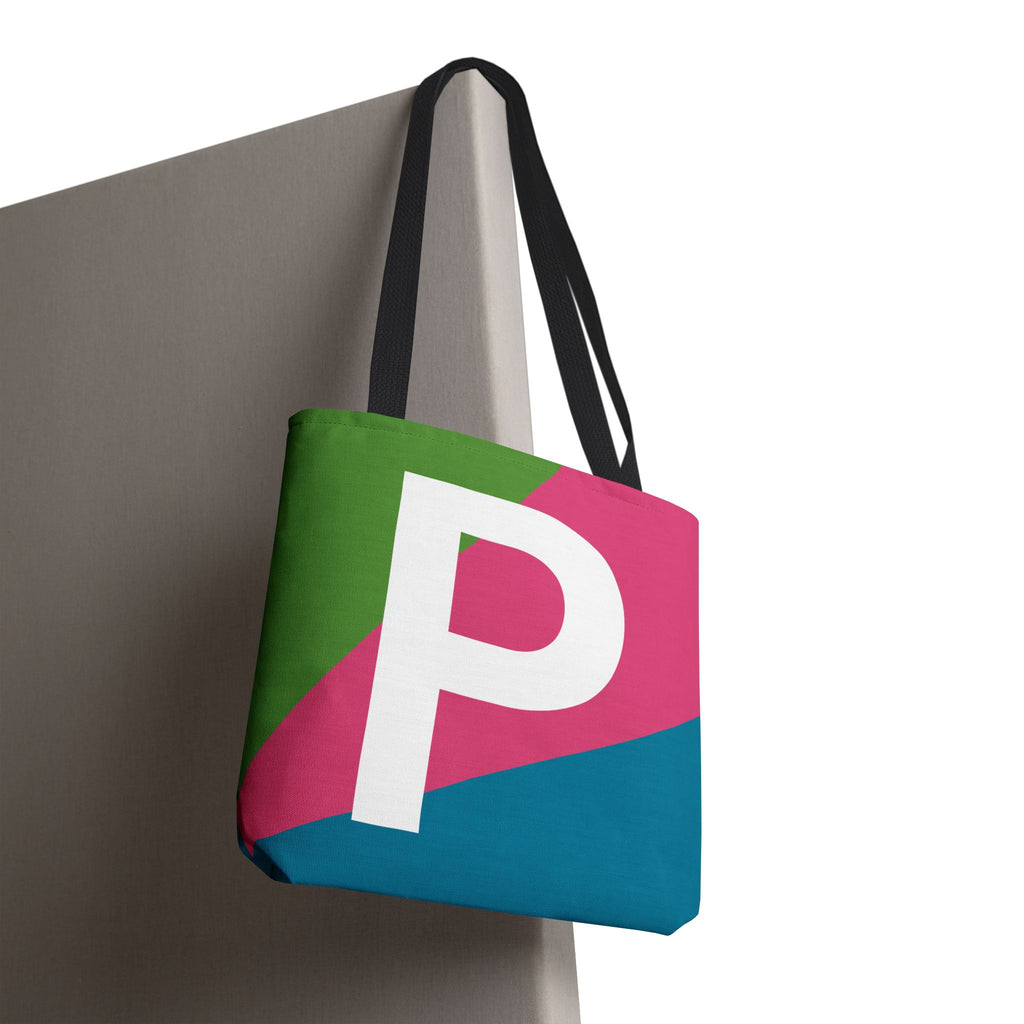 Monogram 'P' Colorblock Tote Bag — Personalized Initial P Shoulder Tote