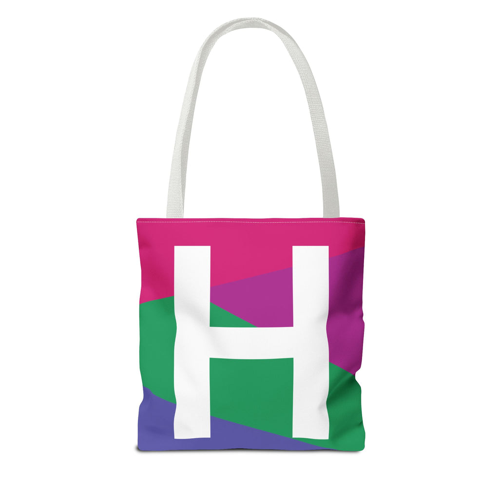 Monogram 'H' Colorblock Tote Bag — Personalized Initial H Shoulder Tote