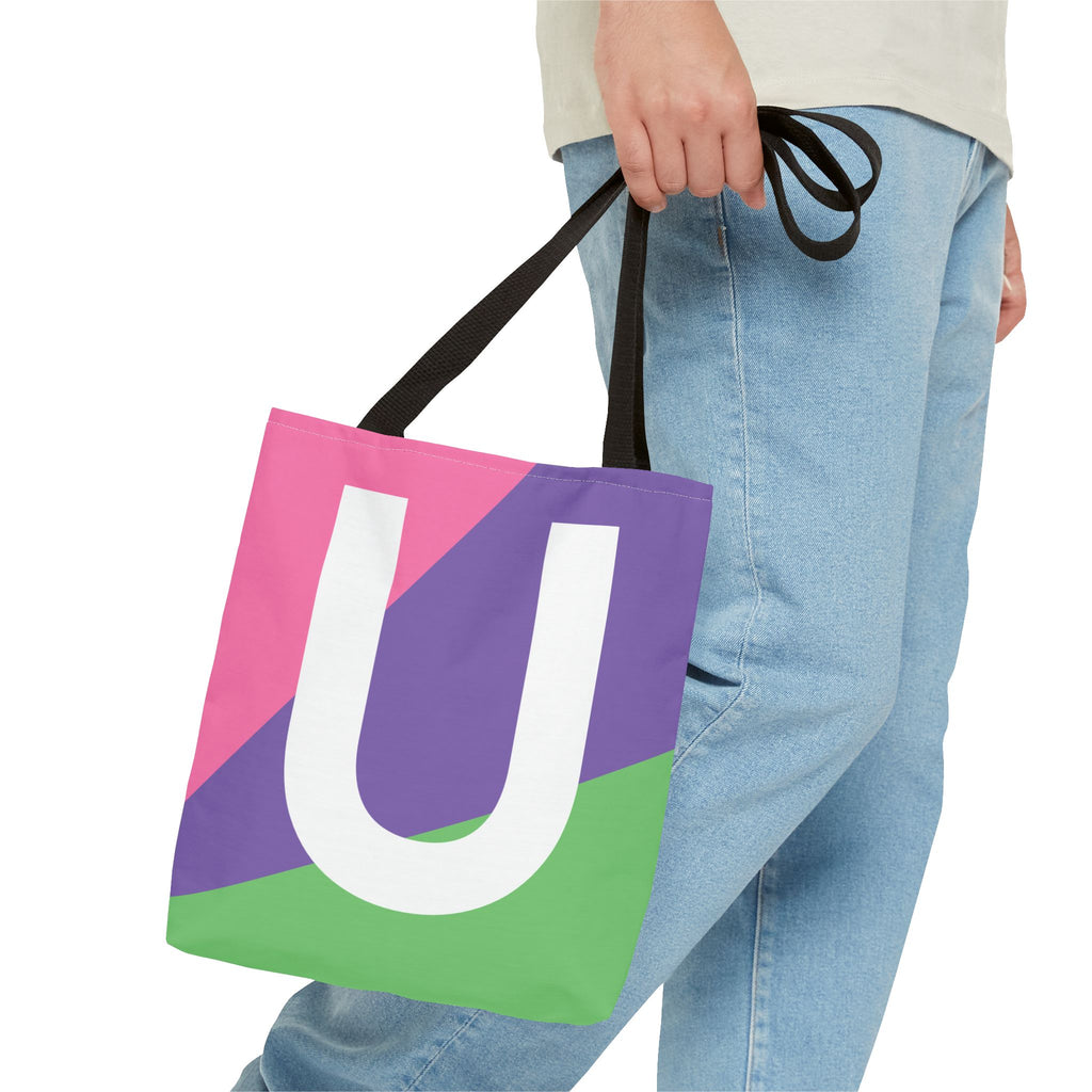 Monogram 'U' Colorblock Tote Bag — Personalized Initial U Shoulder Tote