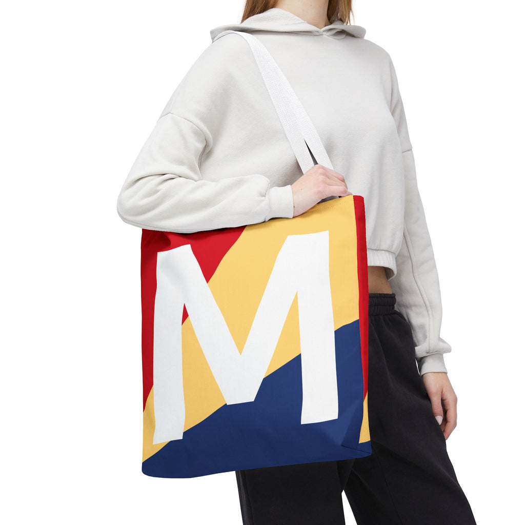 Monogram 'M' Colorblock Tote Bag — Personalized Initial M Shoulder Tote