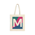 Initial M Colorblock Canvas Tote Bag — Monogram Letter M Reusable Grocery Tote