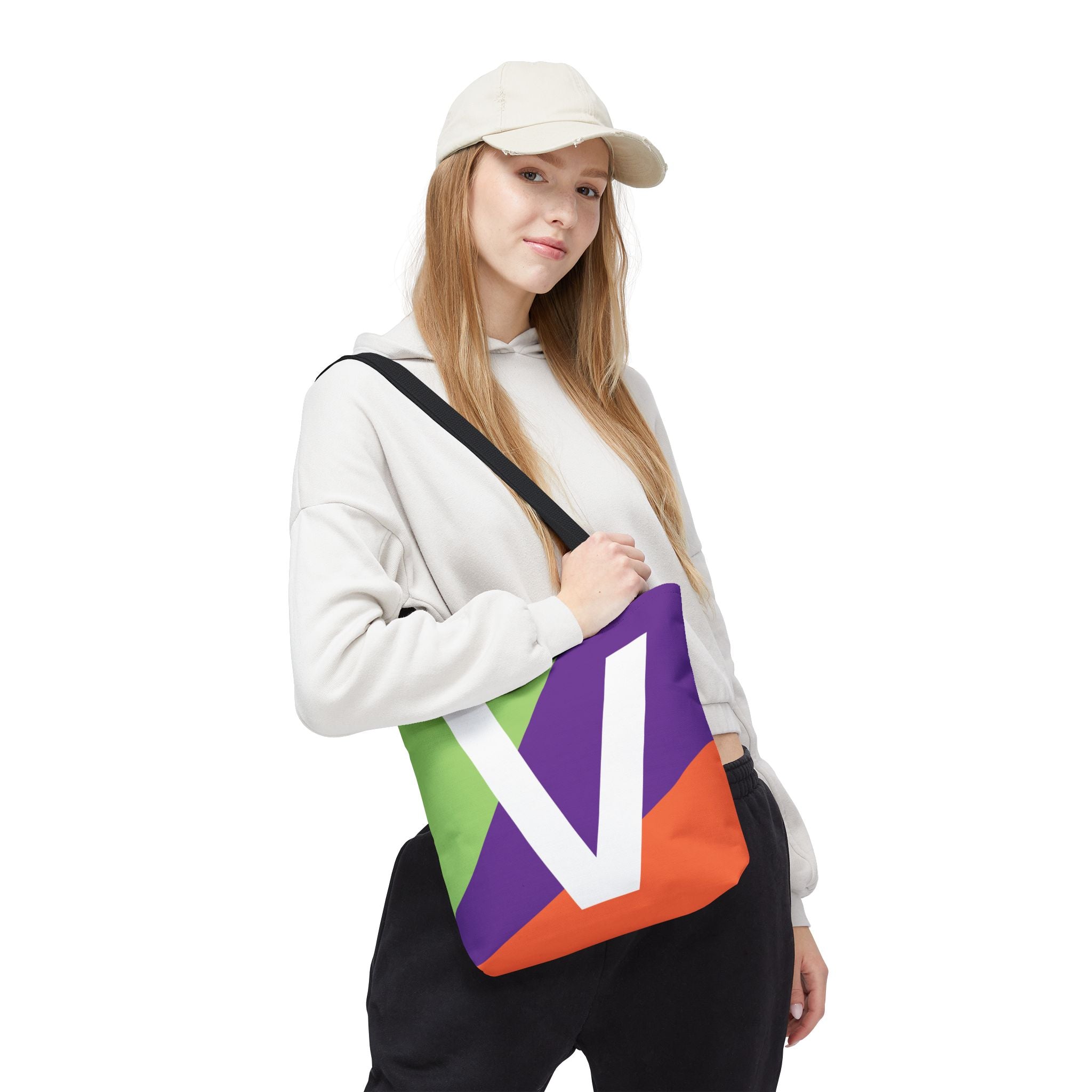 Monogram 'V' Colorblock Tote Bag — Personalized Initial V Shoulder Tote