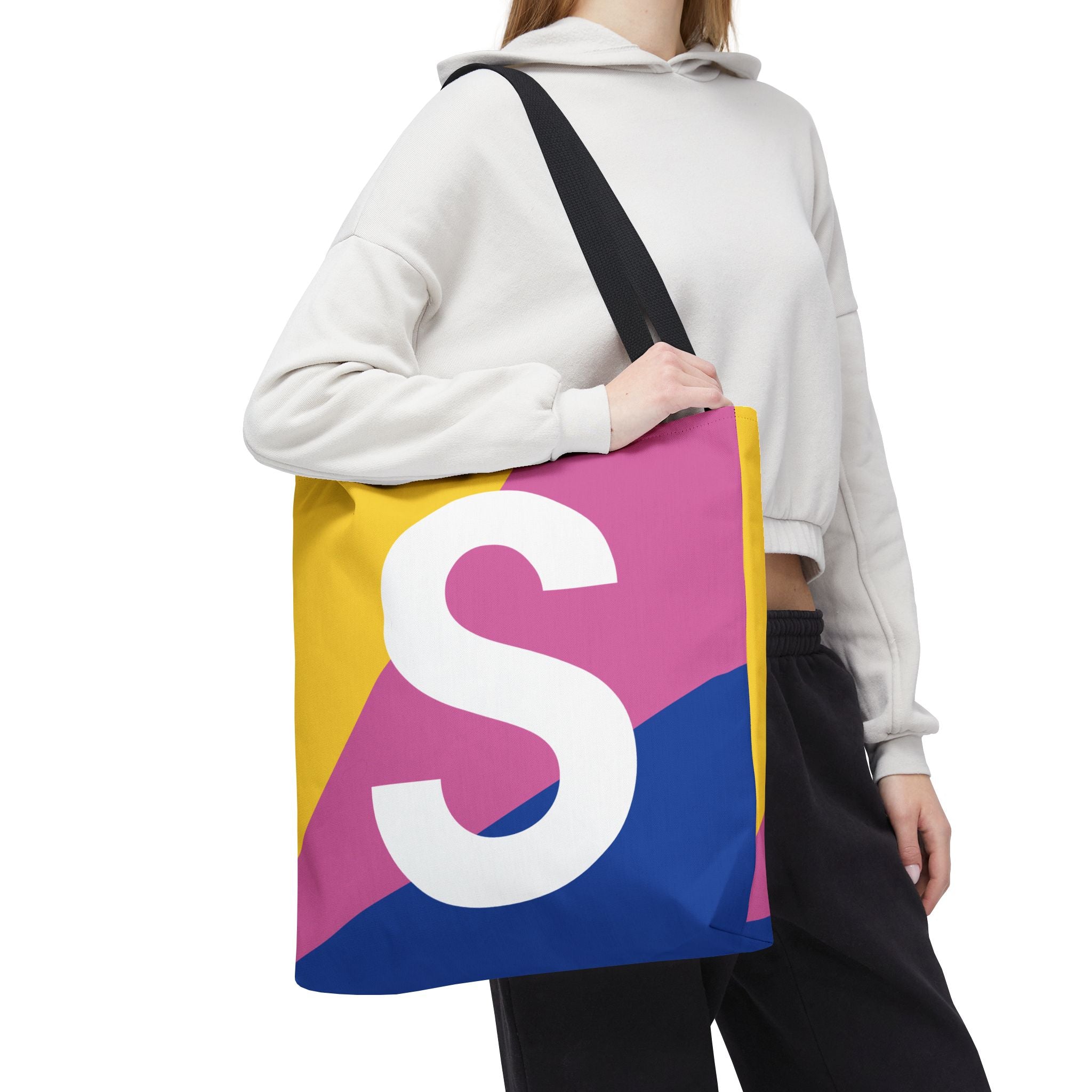 Monogram 'S' Colorblock Tote Bag — Personalized Initial S Shoulder Tote