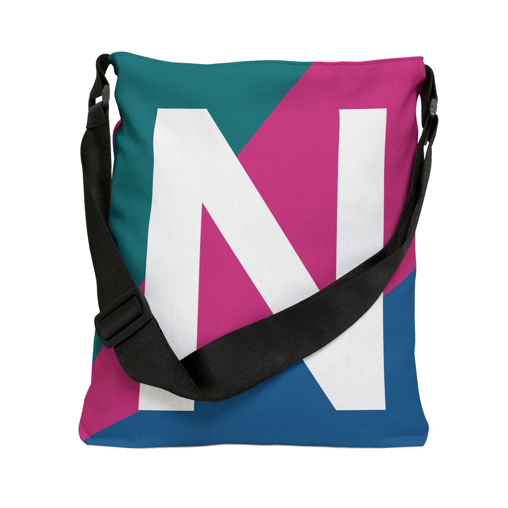 Initial Letter 'N' Colorblock Adjustable Tote Bag — Monogram Alphabet Shoulder Bag
