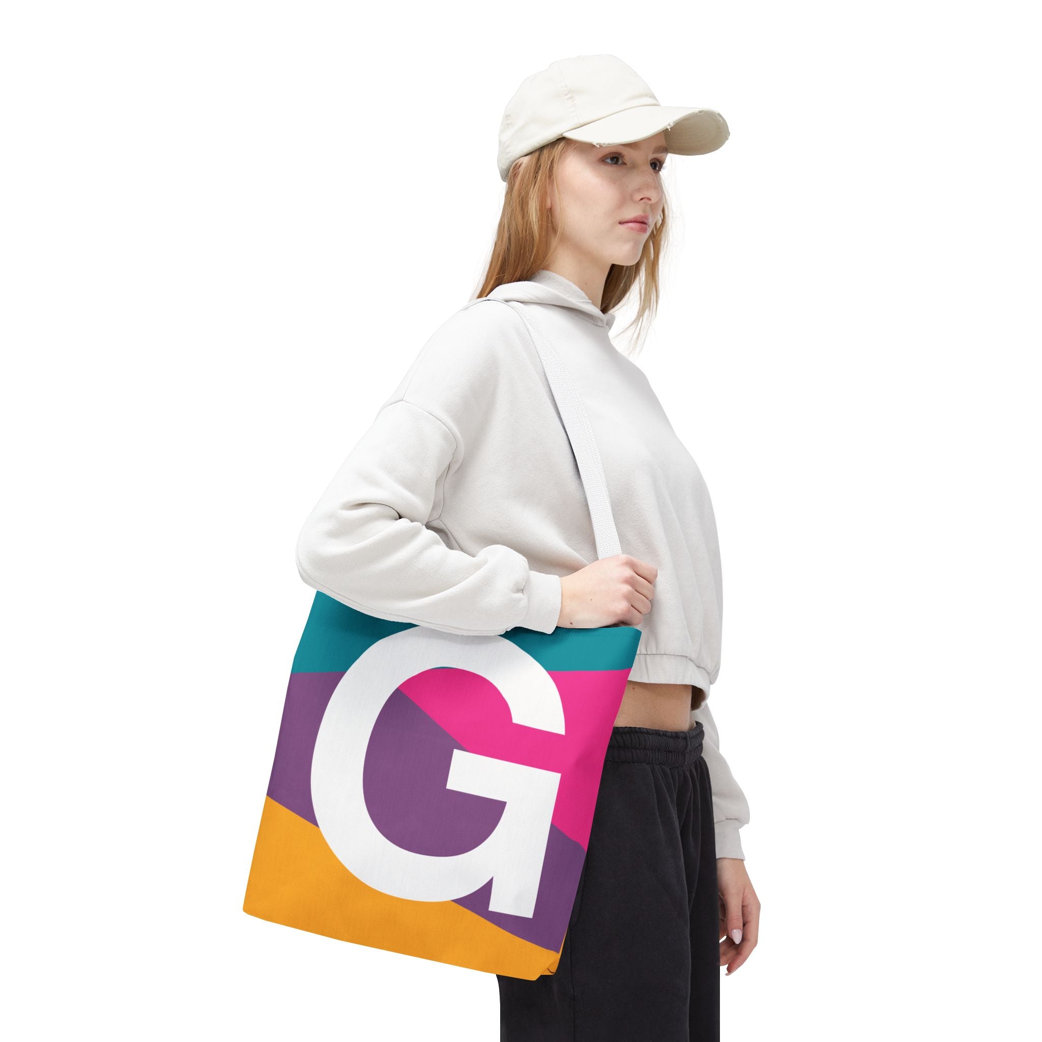 Monogram 'G' Colorblock Tote Bag — Personalized Initial G Shoulder Tote
