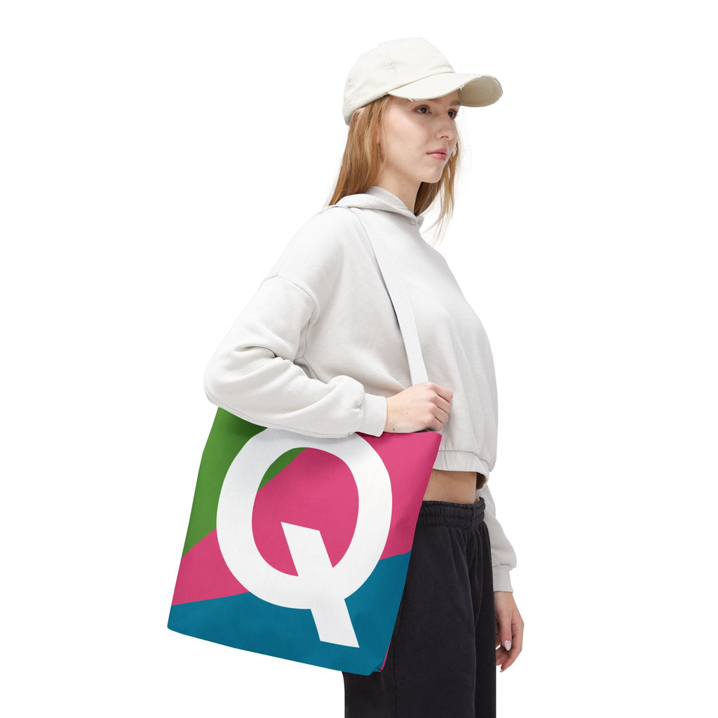 Monogram 'Q' Colorblock Tote Bag — Personalized Initial Q Shoulder Tote