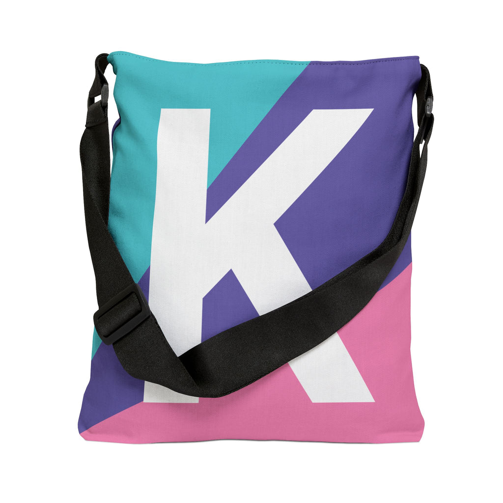 Initial Letter 'K' Colorblock Adjustable Tote Bag — Monogram Alphabet Shoulder Bag