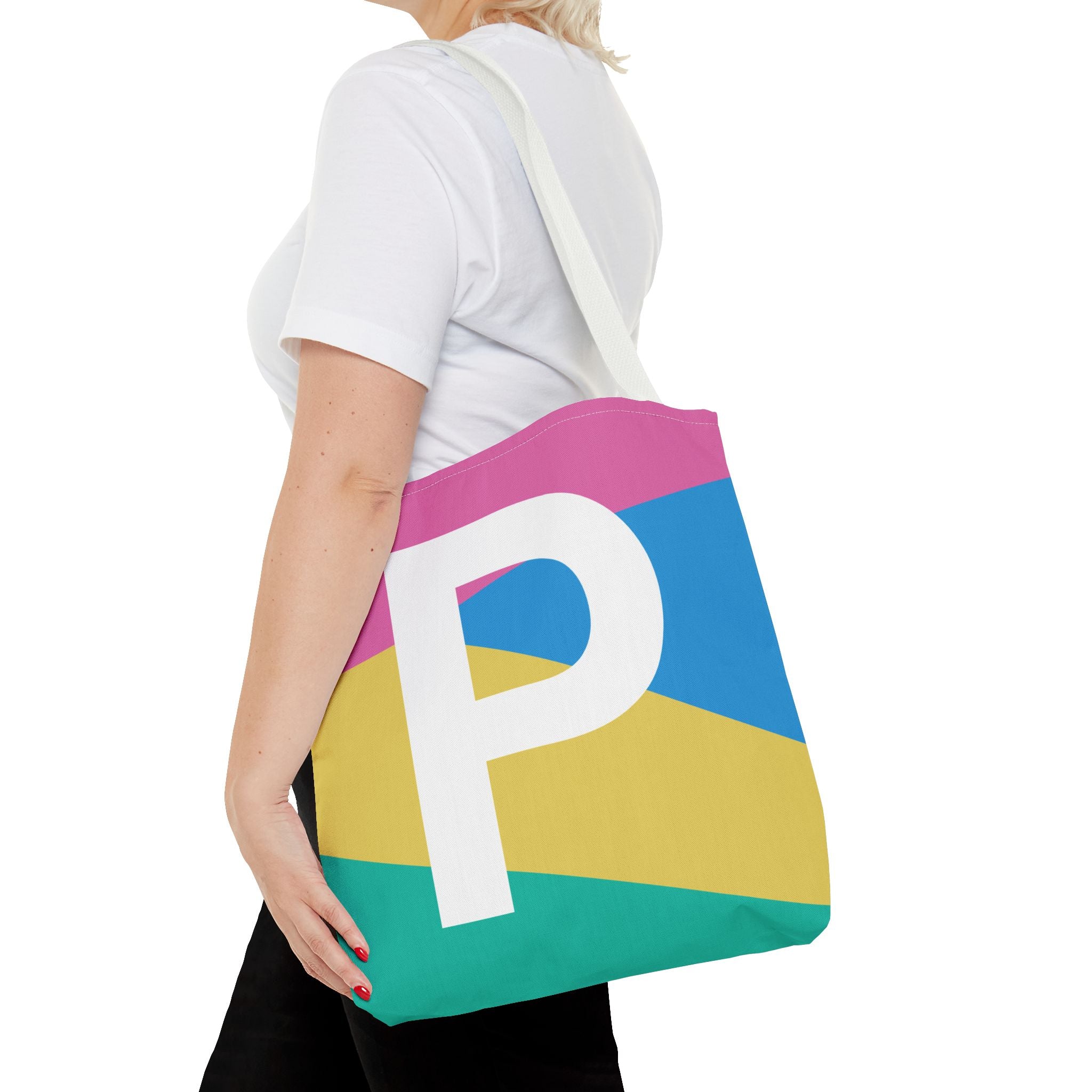 Monogram 'P' Colorblock Tote Bag — Personalized Initial P Shoulder Tote