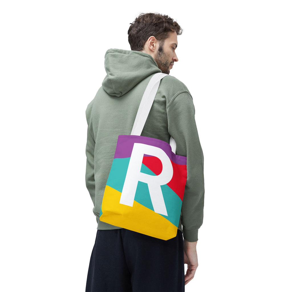 Monogram 'R' Colorblock Tote Bag — Personalized Initial R Shoulder Tote
