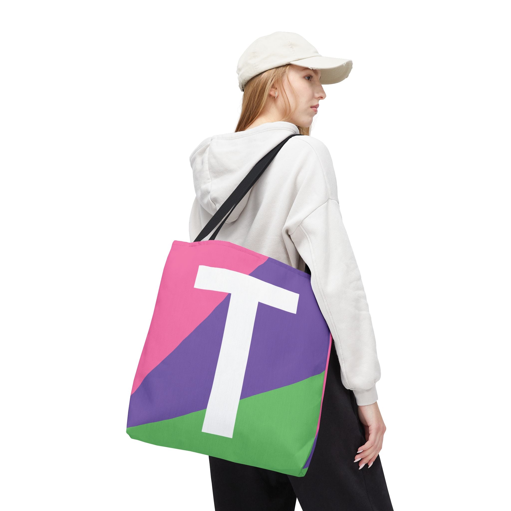 Monogram 'T' Colorblock Tote Bag — Personalized Initial T Shoulder Tote