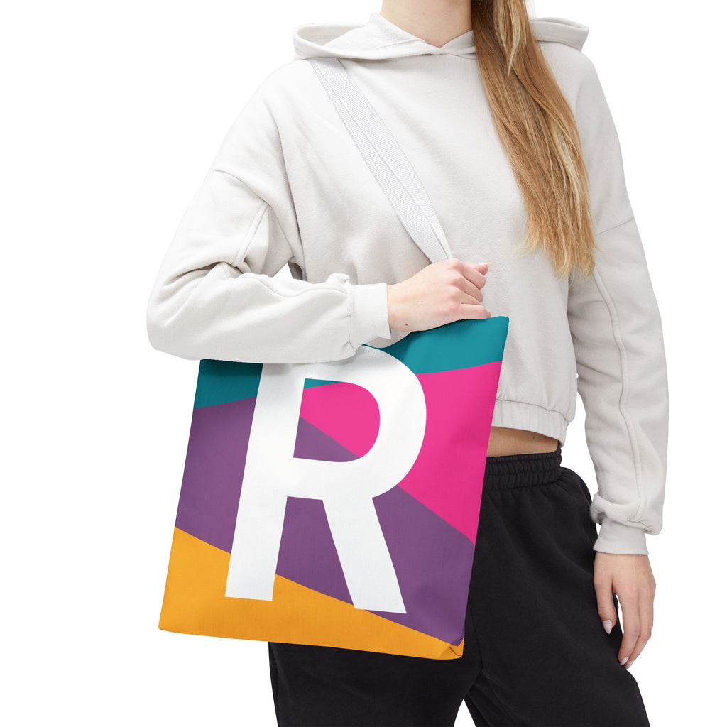 Monogram 'R' Colorblock Tote Bag — Personalized Initial R Shoulder Tote