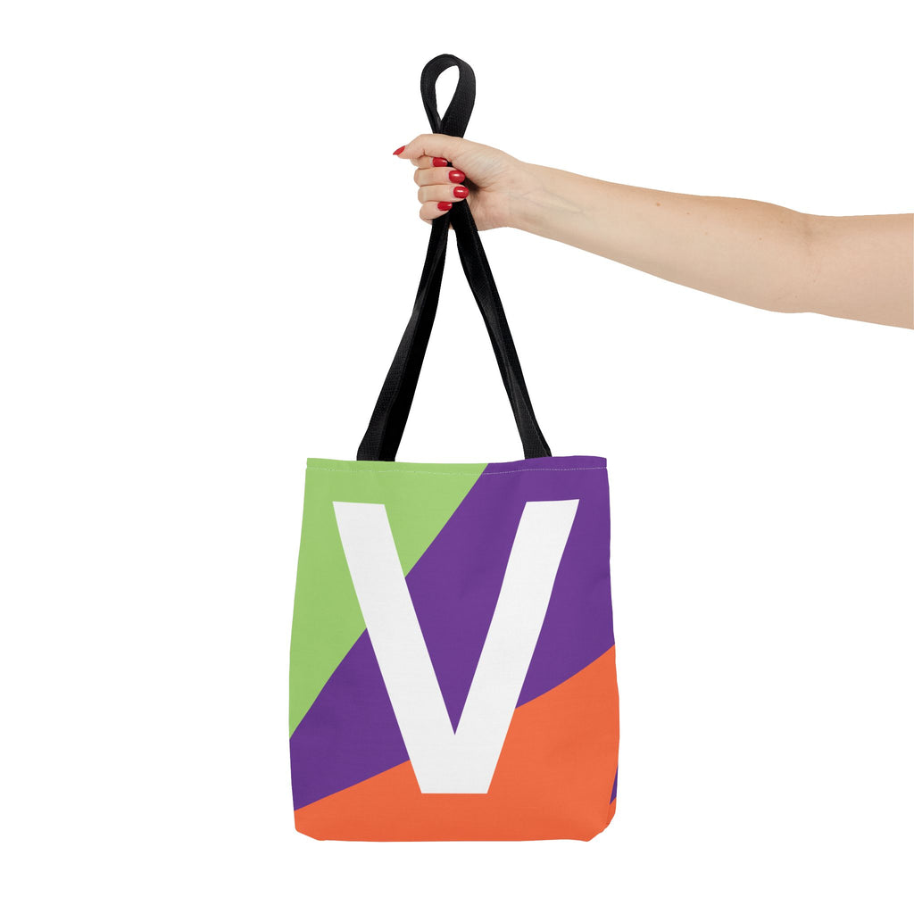 Monogram 'V' Colorblock Tote Bag — Personalized Initial V Shoulder Tote
