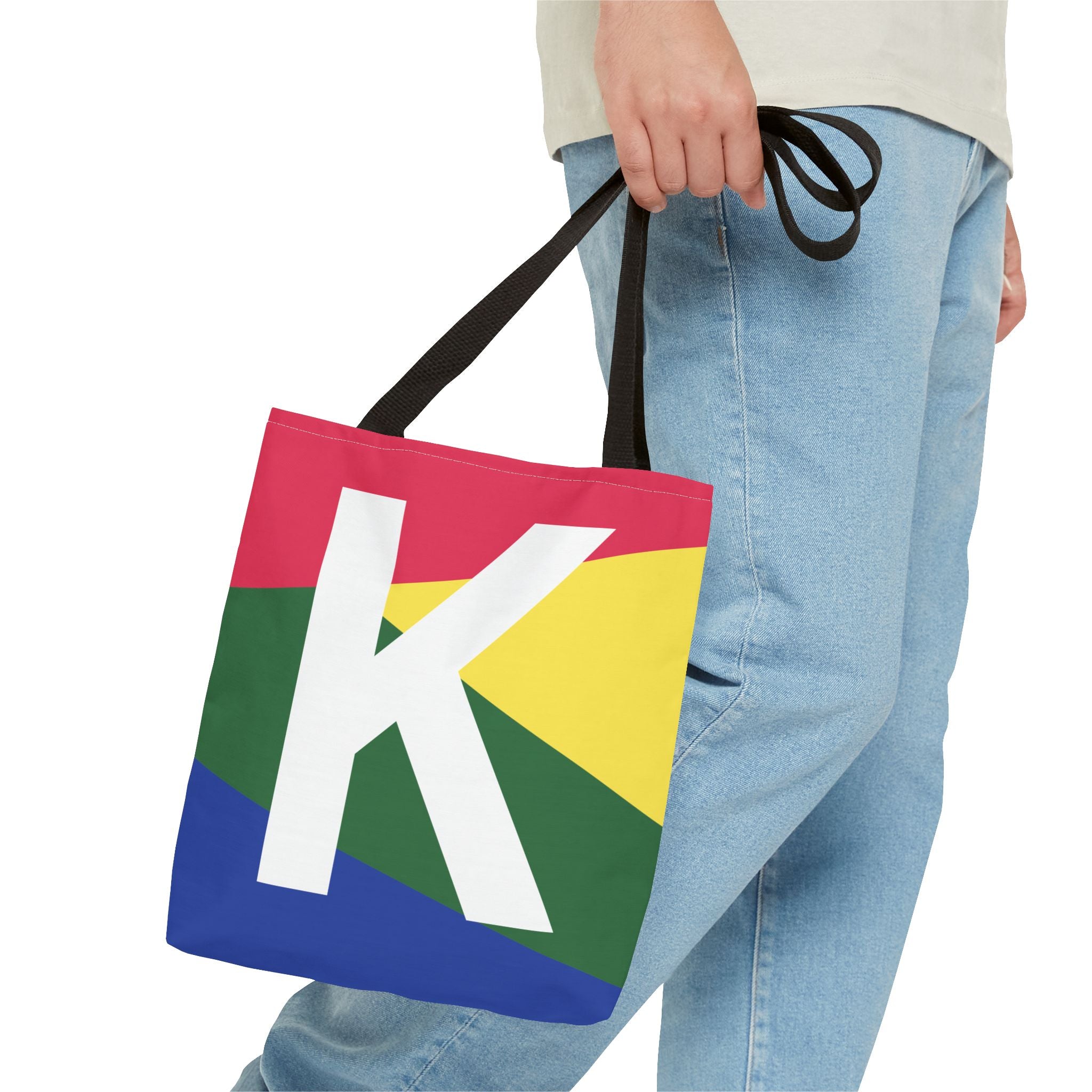 Monogram 'K' Colorblock Tote Bag — Personalized Initial K Shoulder Tote