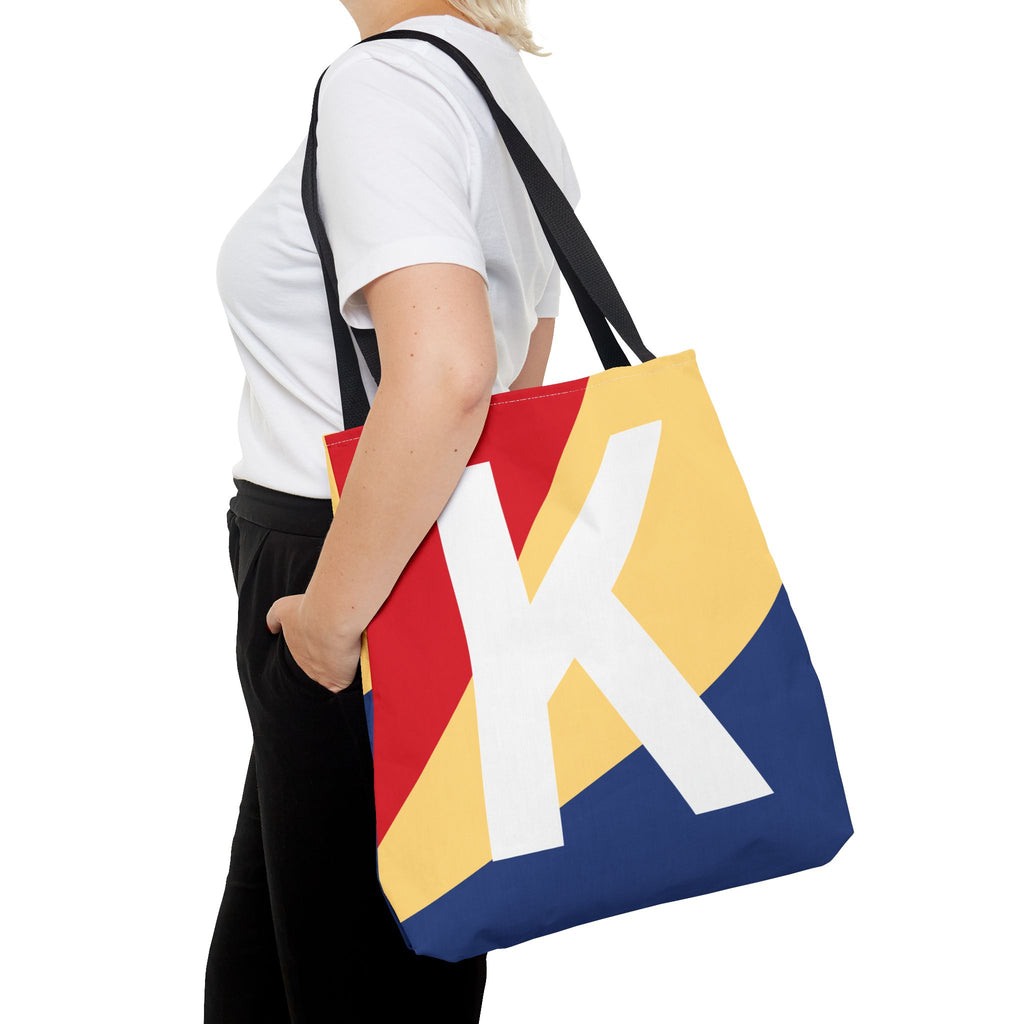 Monogram 'K' Colorblock Tote Bag — Personalized Initial K Shoulder Tote