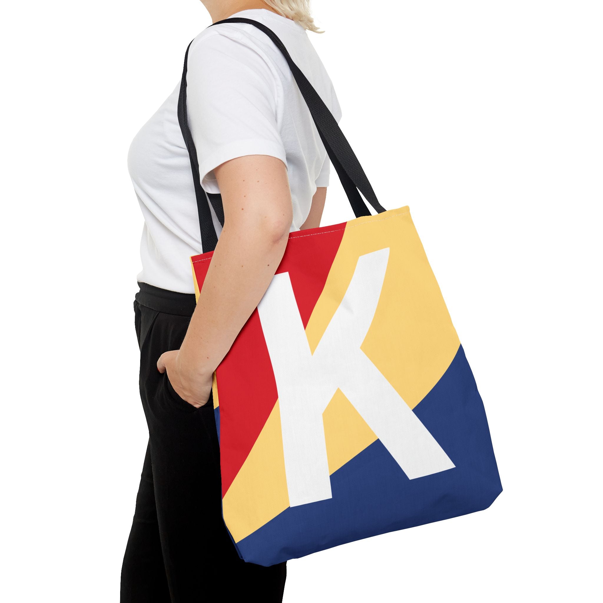 Monogram 'K' Colorblock Tote Bag — Personalized Initial K Shoulder Tote