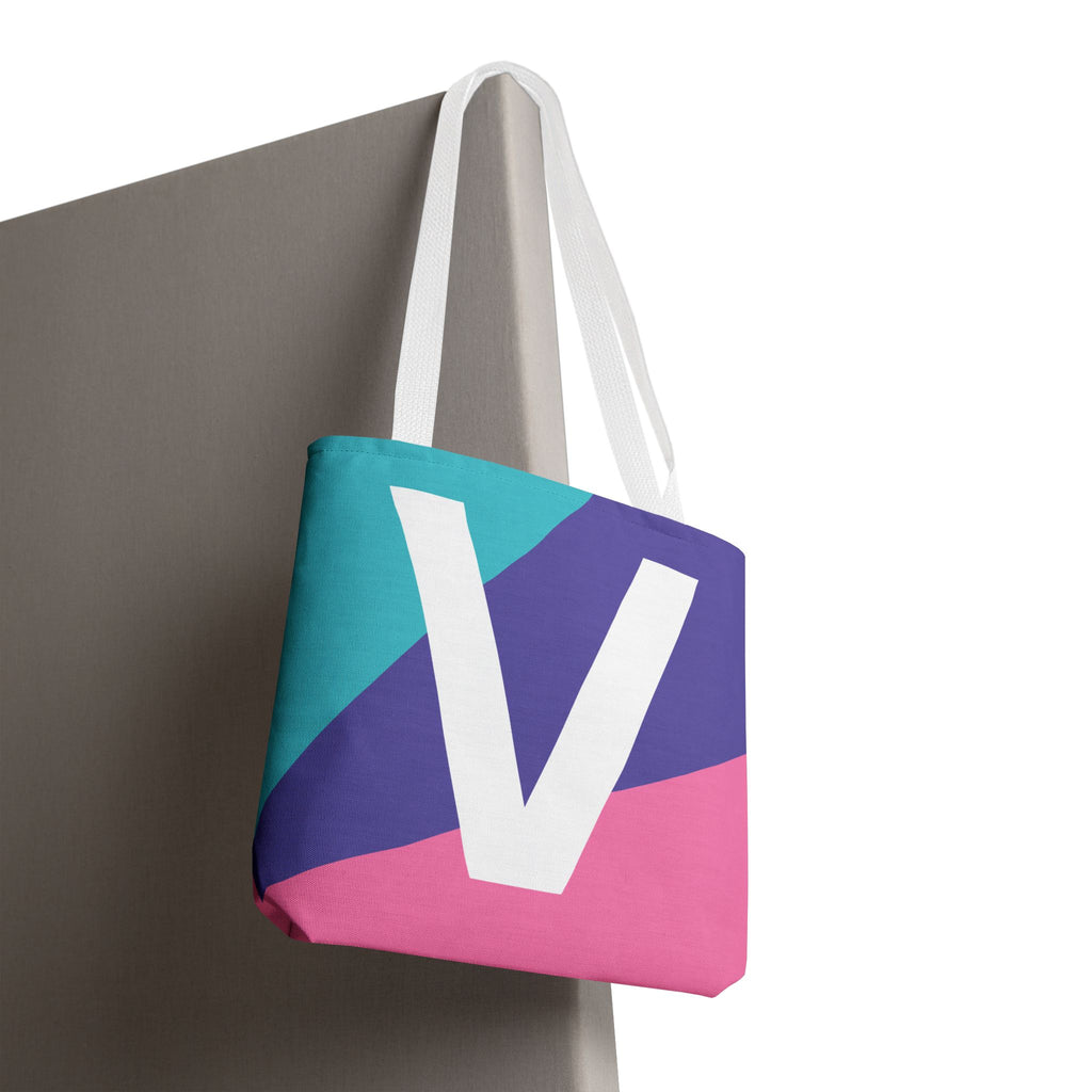 Monogram 'V' Colorblock Tote Bag — Personalized Initial V Shoulder Tote