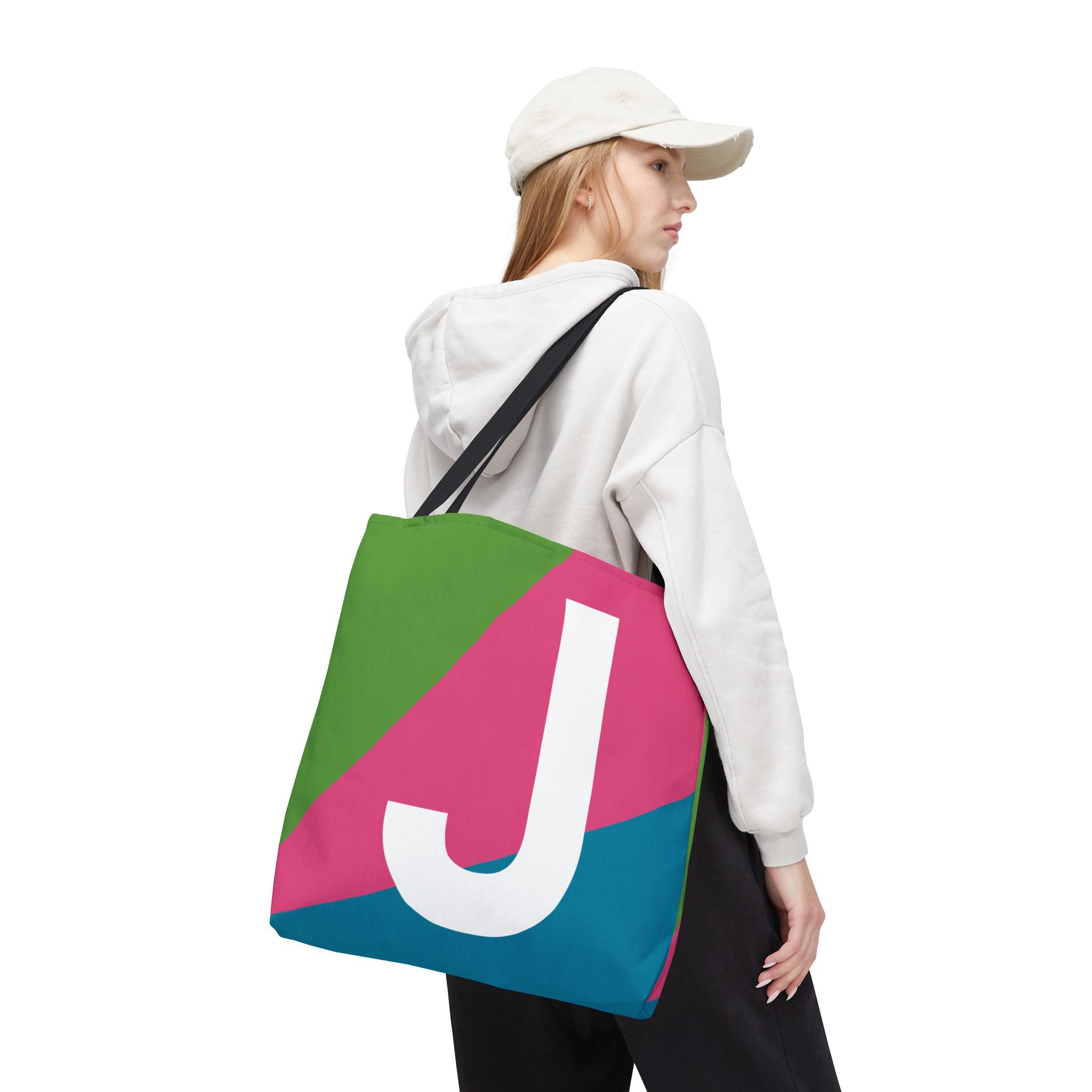 Monogram 'J' Colorblock Tote Bag — Personalized Initial J Shoulder Tote