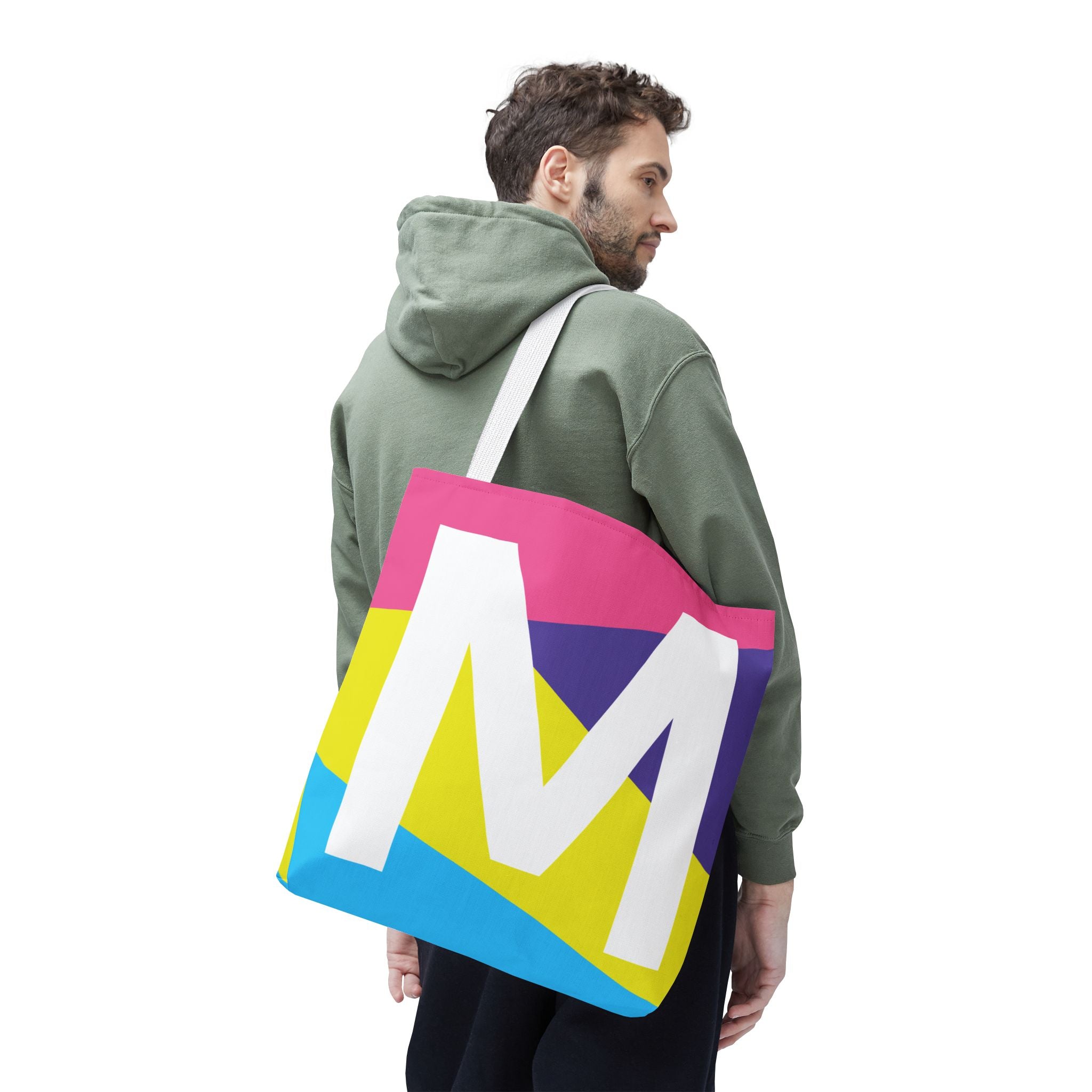 Monogram 'M' Colorblock Tote Bag — Personalized Initial M Shoulder Tote