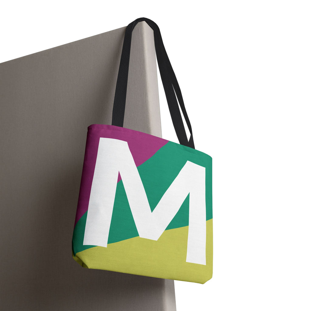Monogram 'M' Colorblock Tote Bag — Personalized Initial M Shoulder Tote