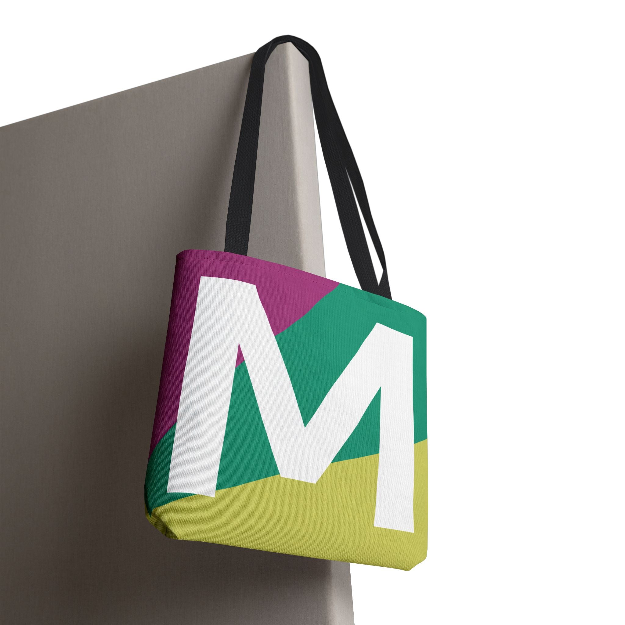 Monogram 'M' Colorblock Tote Bag — Personalized Initial M Shoulder Tote