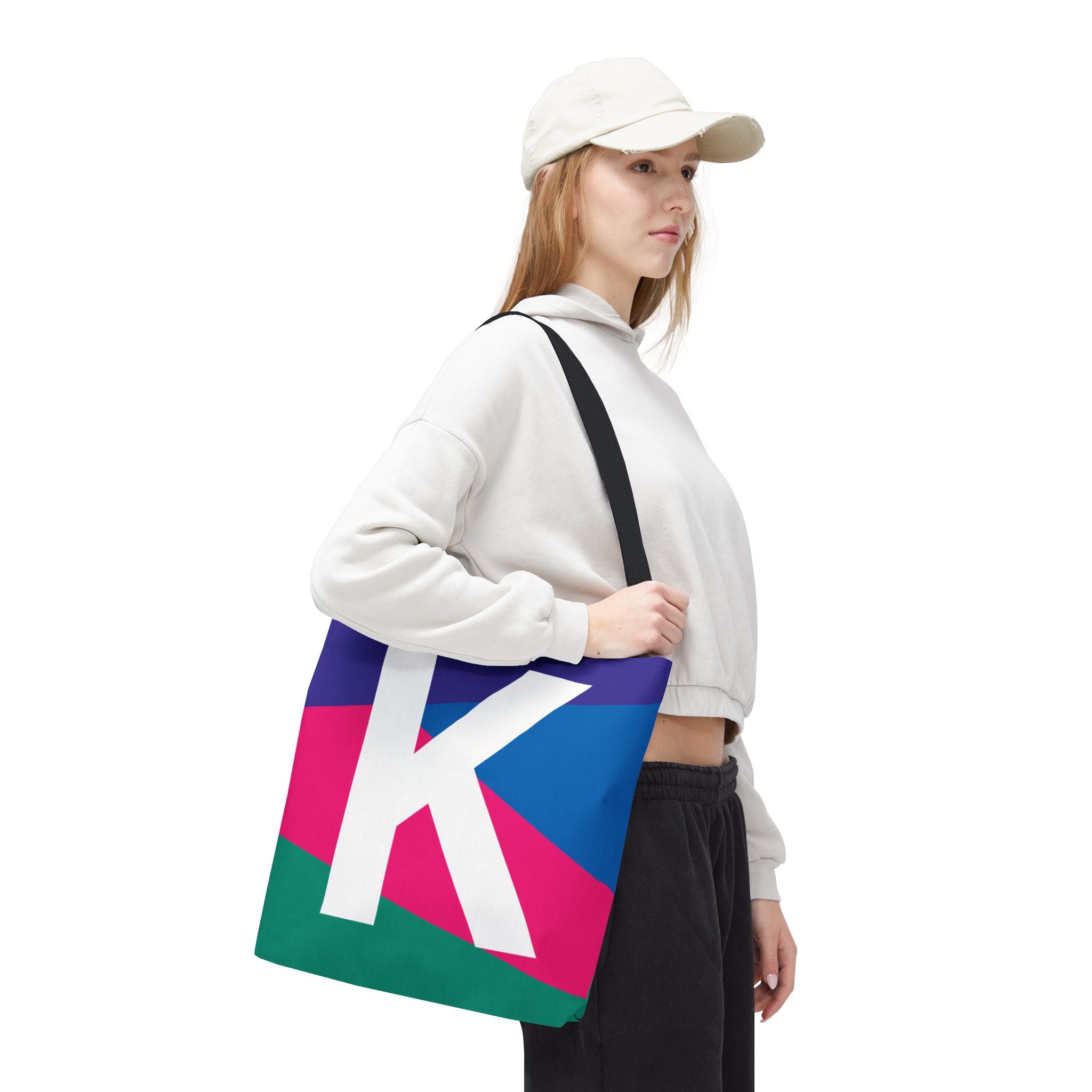 Monogram 'K' Colorblock Tote Bag — Personalized Initial K Shoulder Tote