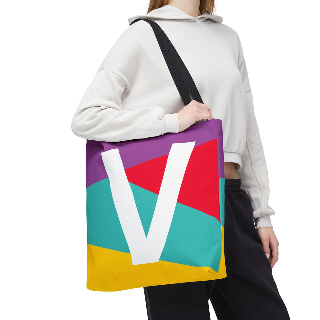 Monogram 'V' Colorblock Tote Bag — Personalized Initial V Shoulder Tote