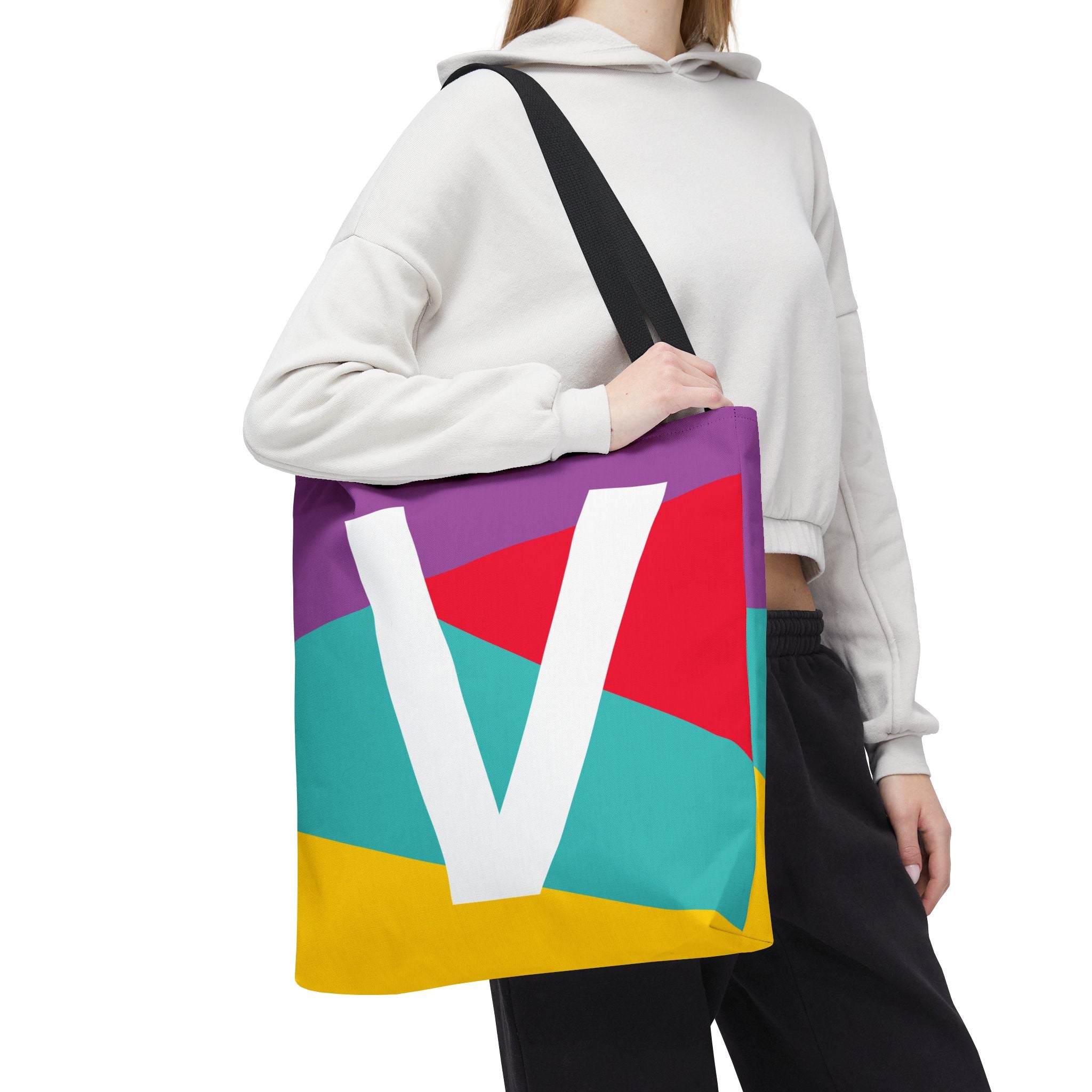 Monogram 'V' Colorblock Tote Bag — Personalized Initial V Shoulder Tote