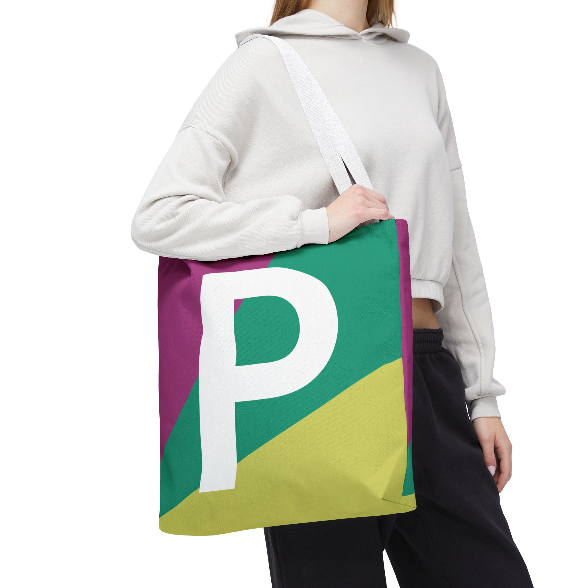 Monogram 'P' Colorblock Tote Bag — Personalized Initial P Shoulder Tote
