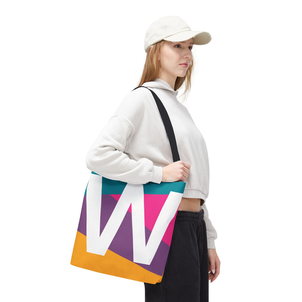 Monogram 'W' Colorblock Tote Bag — Personalized Initial W Shoulder Tote