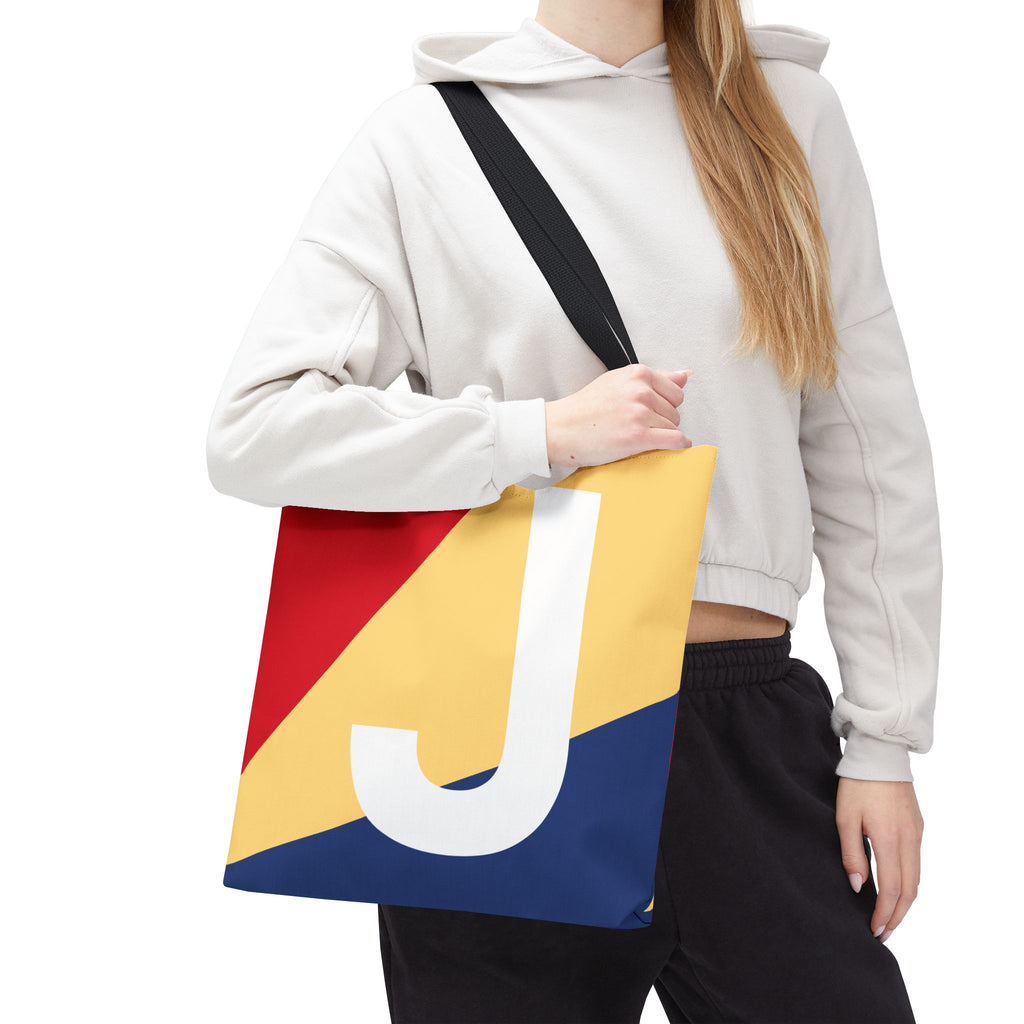 Monogram 'J' Colorblock Tote Bag — Personalized Initial J Shoulder Tote