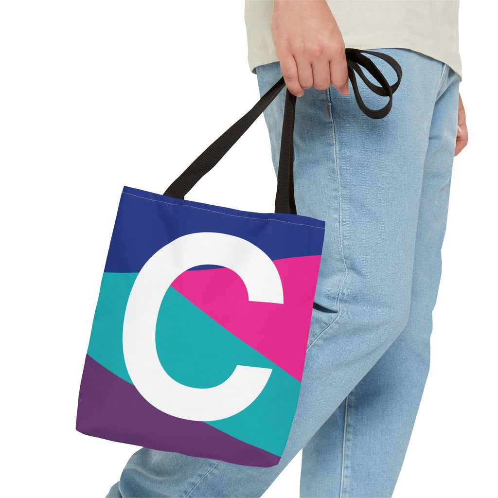 Monogram 'C' Colorblock Tote Bag — Personalized Initial C Shoulder Tote