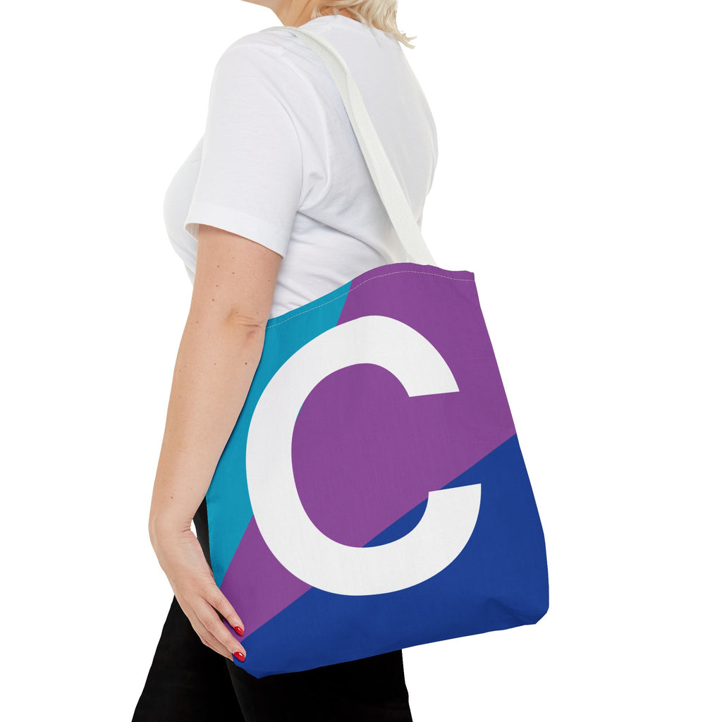 Monogram 'C' Colorblock Tote Bag — Personalized Initial C Shoulder Tote