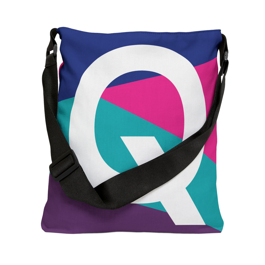 Initial Letter 'Q' Colorblock Adjustable Tote Bag — Monogram Alphabet Shoulder Bag
