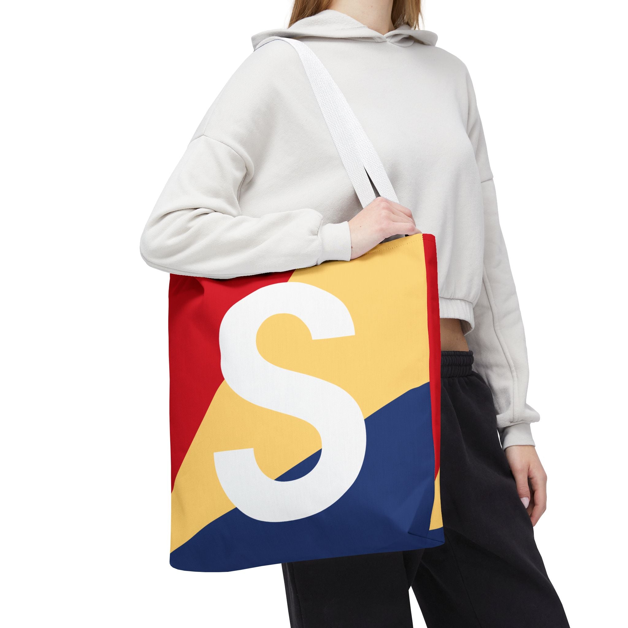 Monogram 'S' Colorblock Tote Bag — Personalized Initial S Shoulder Tote