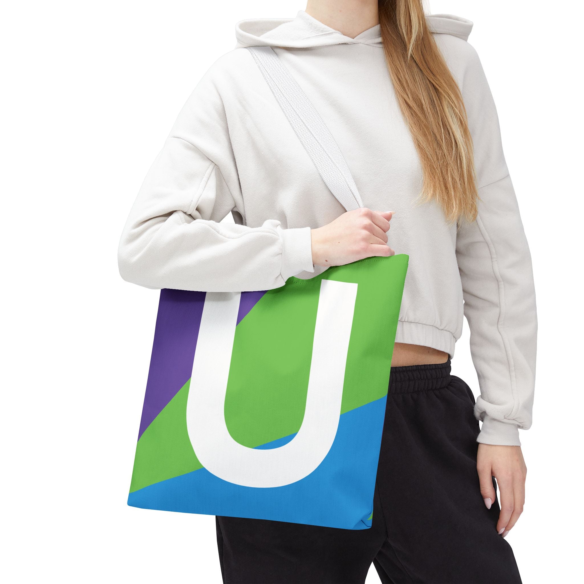 Monogram 'U' Colorblock Tote Bag — Personalized Initial U Shoulder Tote