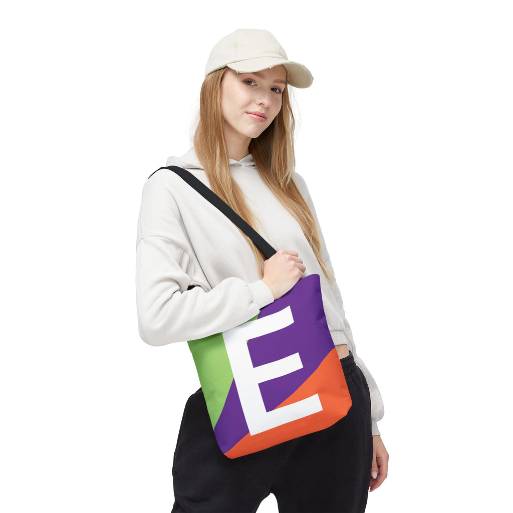 Monogram 'E' Colorblock Tote Bag — Personalized Initial E Shoulder Tote