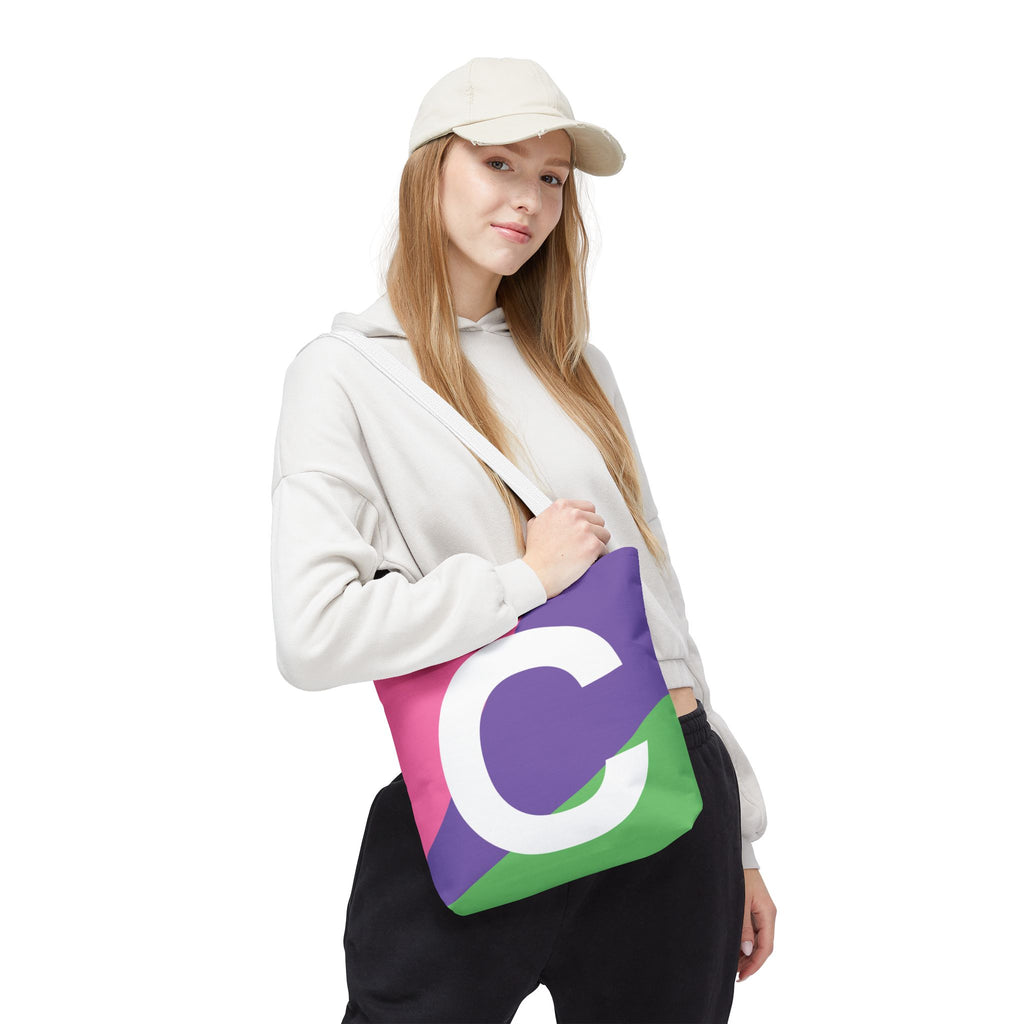 Monogram 'C' Colorblock Tote Bag — Personalized Initial C Shoulder Tote