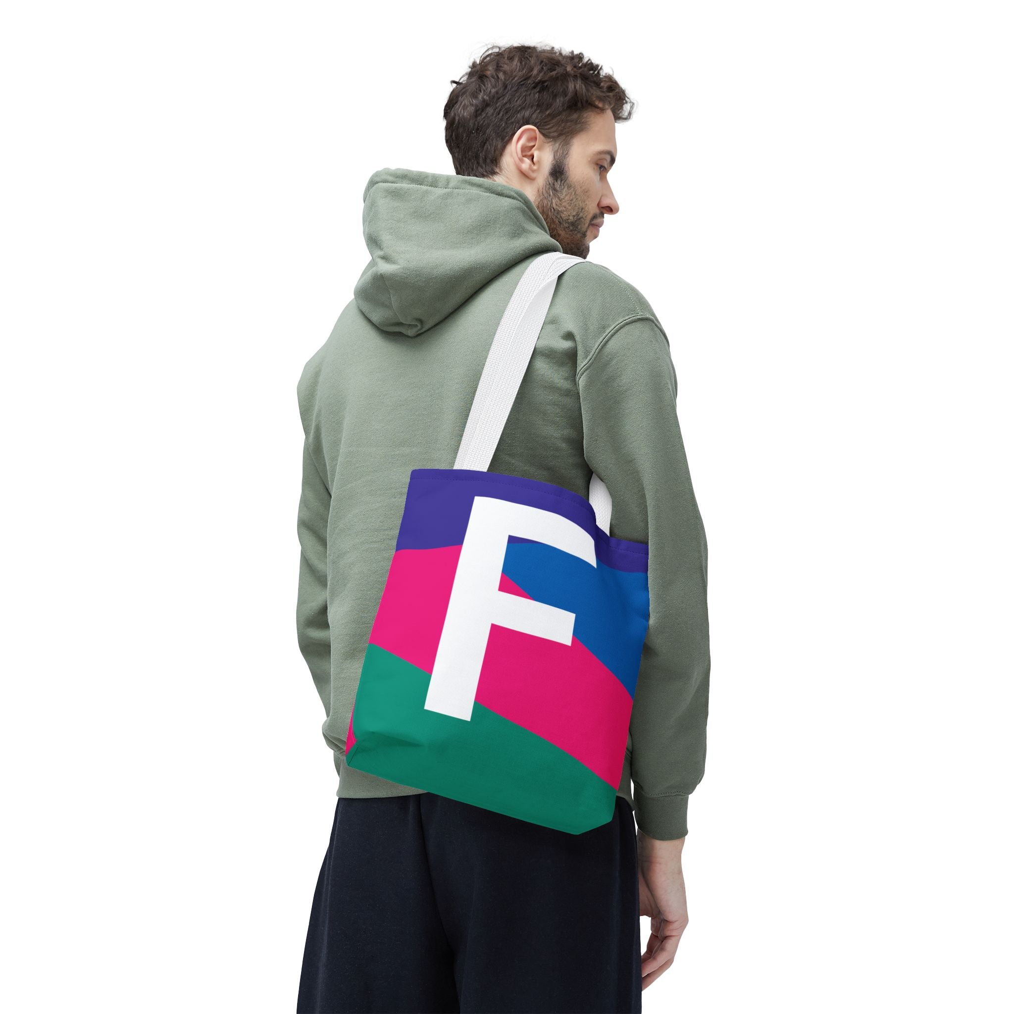 Monogram 'F' Colorblock Tote Bag — Personalized Initial F Shoulder Tote