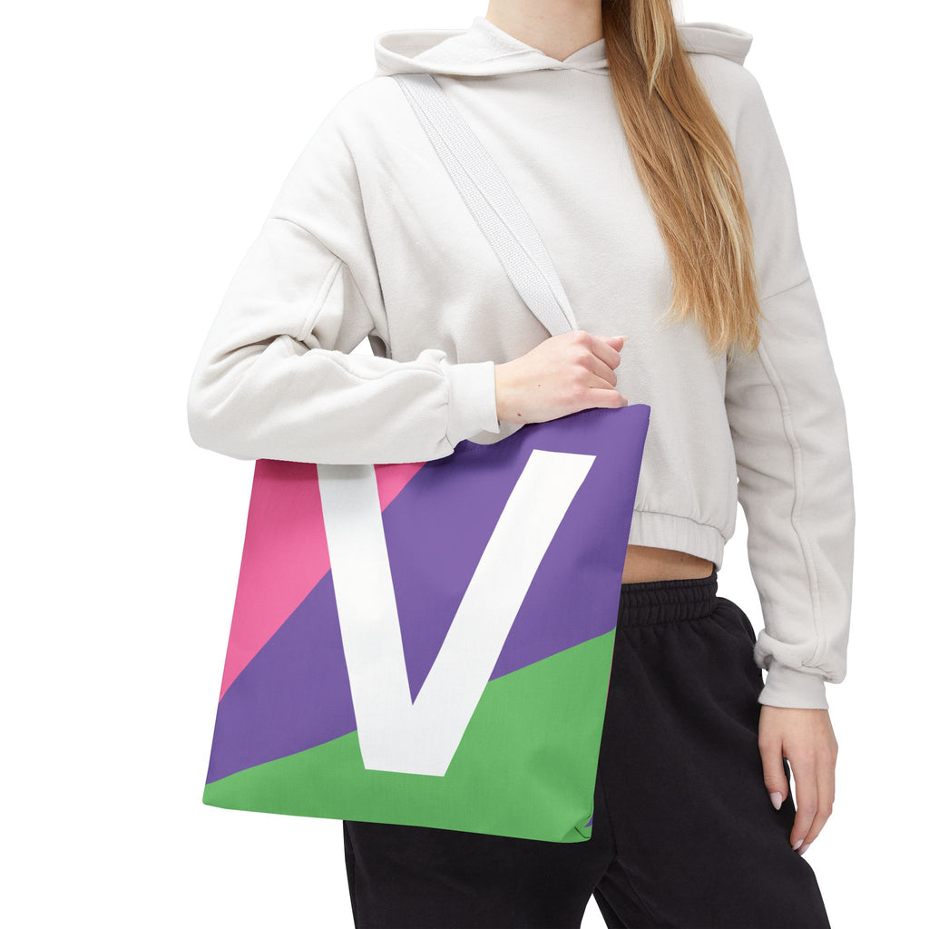 Monogram 'V' Colorblock Tote Bag — Personalized Initial V Shoulder Tote
