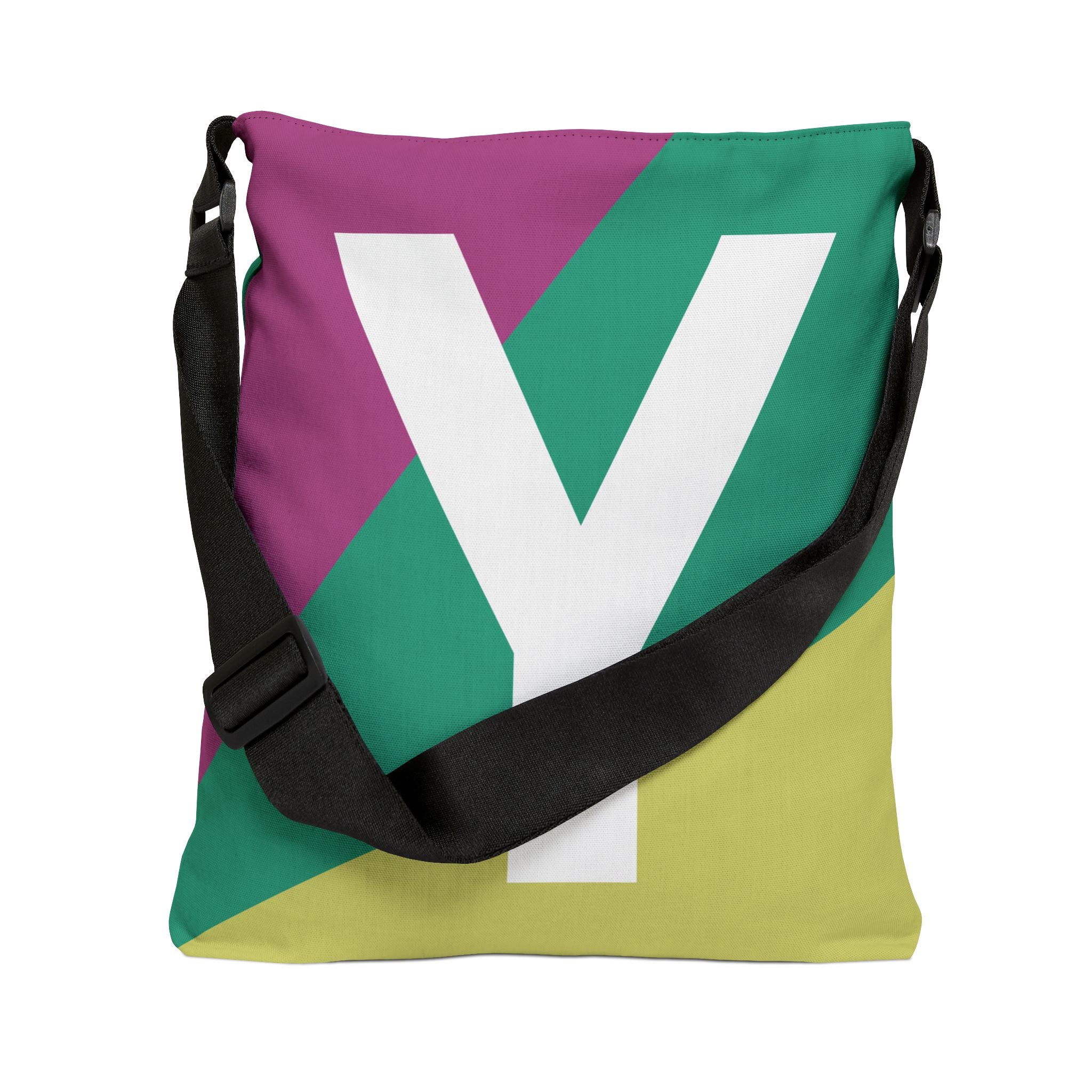 Initial Letter 'Y' Colorblock Adjustable Tote Bag — Monogram Alphabet Shoulder Bag