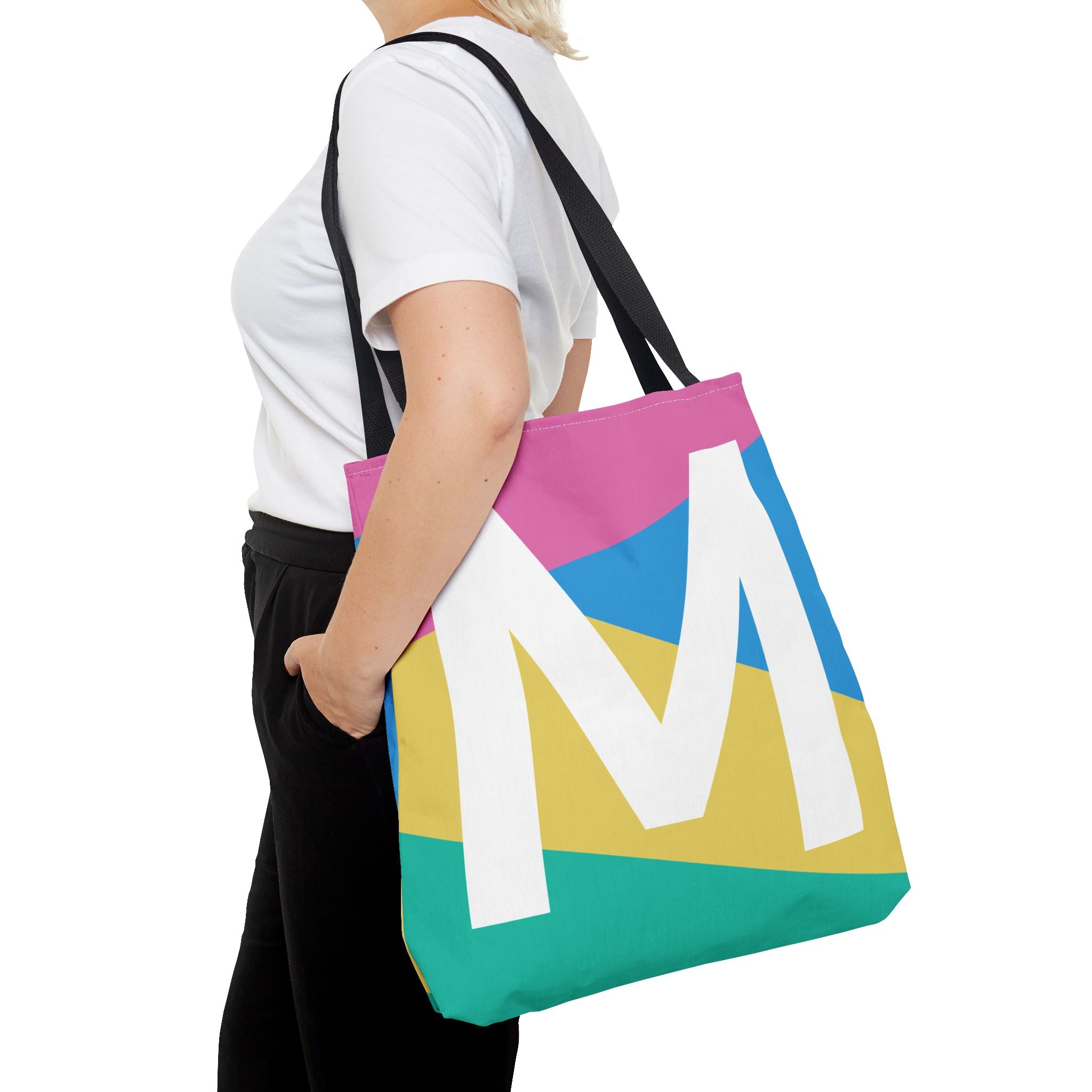 Monogram 'M' Colorblock Tote Bag — Personalized Initial M Shoulder Tote