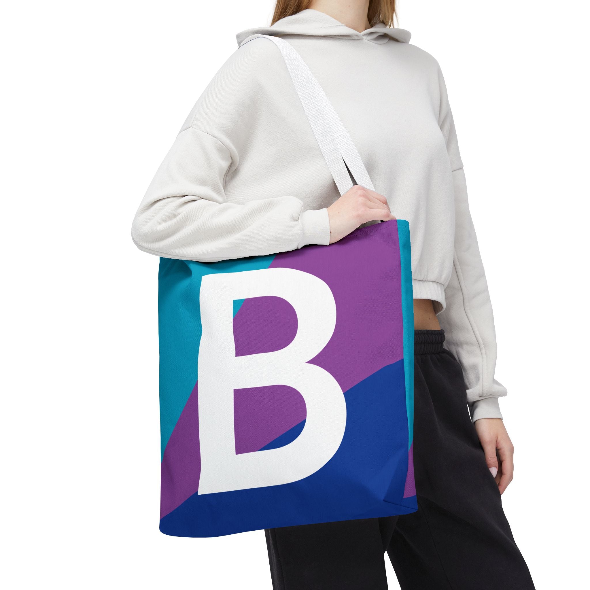 Monogram 'B' Colorblock Tote Bag — Personalized Initial B Shoulder Tote
