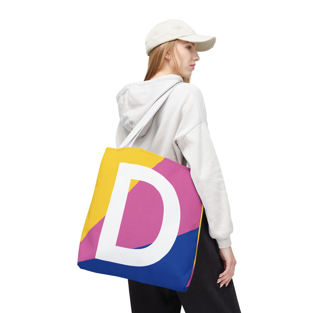 Monogram 'D' Colorblock Tote Bag — Personalized Initial D Shoulder Tote