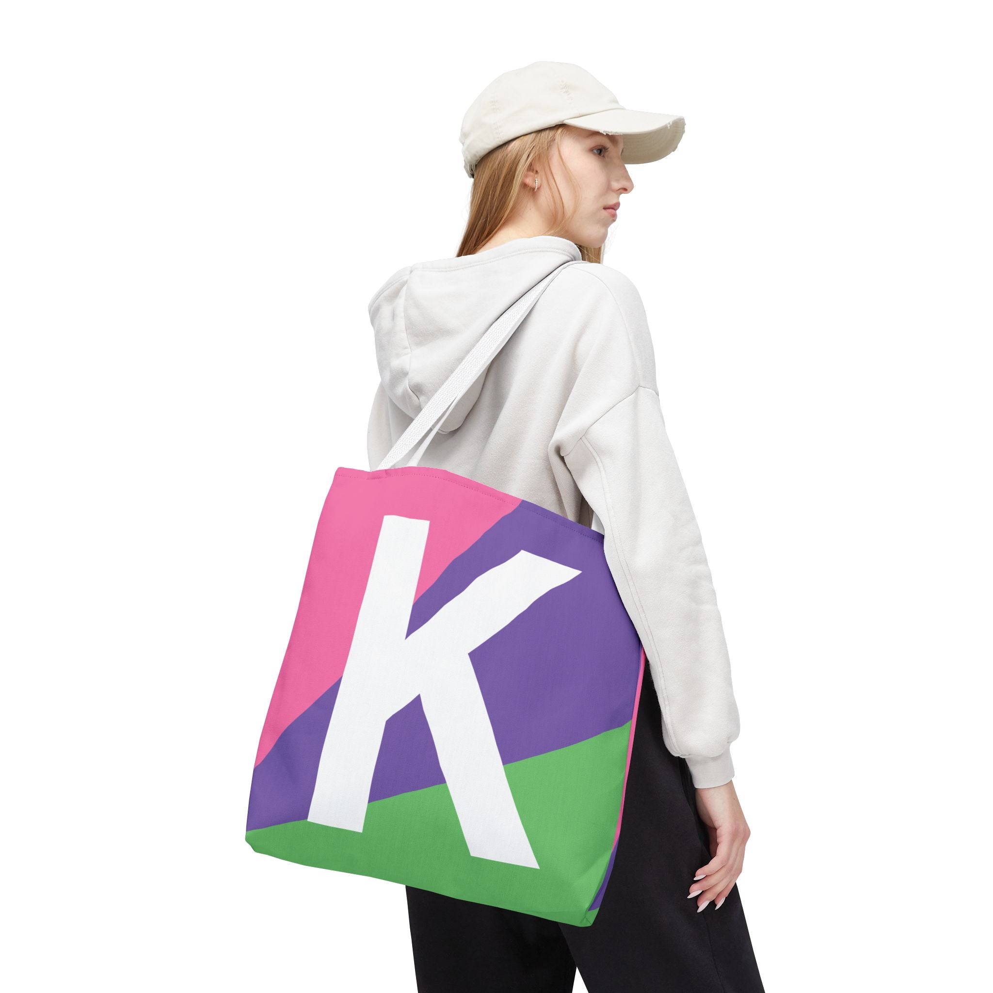 Monogram 'K' Colorblock Tote Bag — Personalized Initial K Shoulder Tote