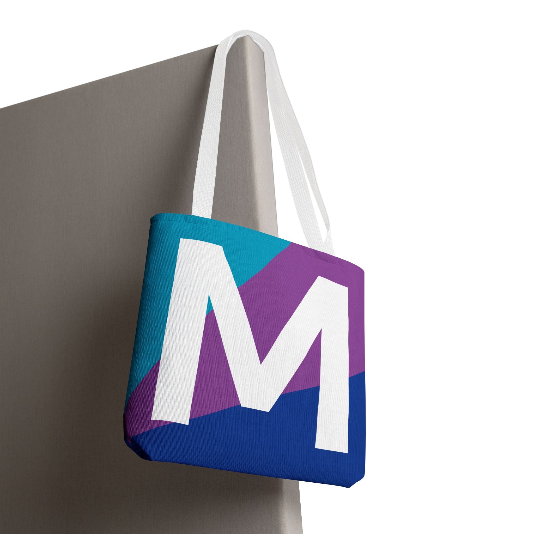 Monogram 'M' Colorblock Tote Bag — Personalized Initial M Shoulder Tote