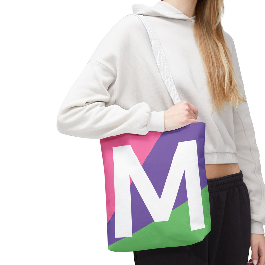 Monogram 'M' Colorblock Tote Bag — Personalized Initial M Shoulder Tote