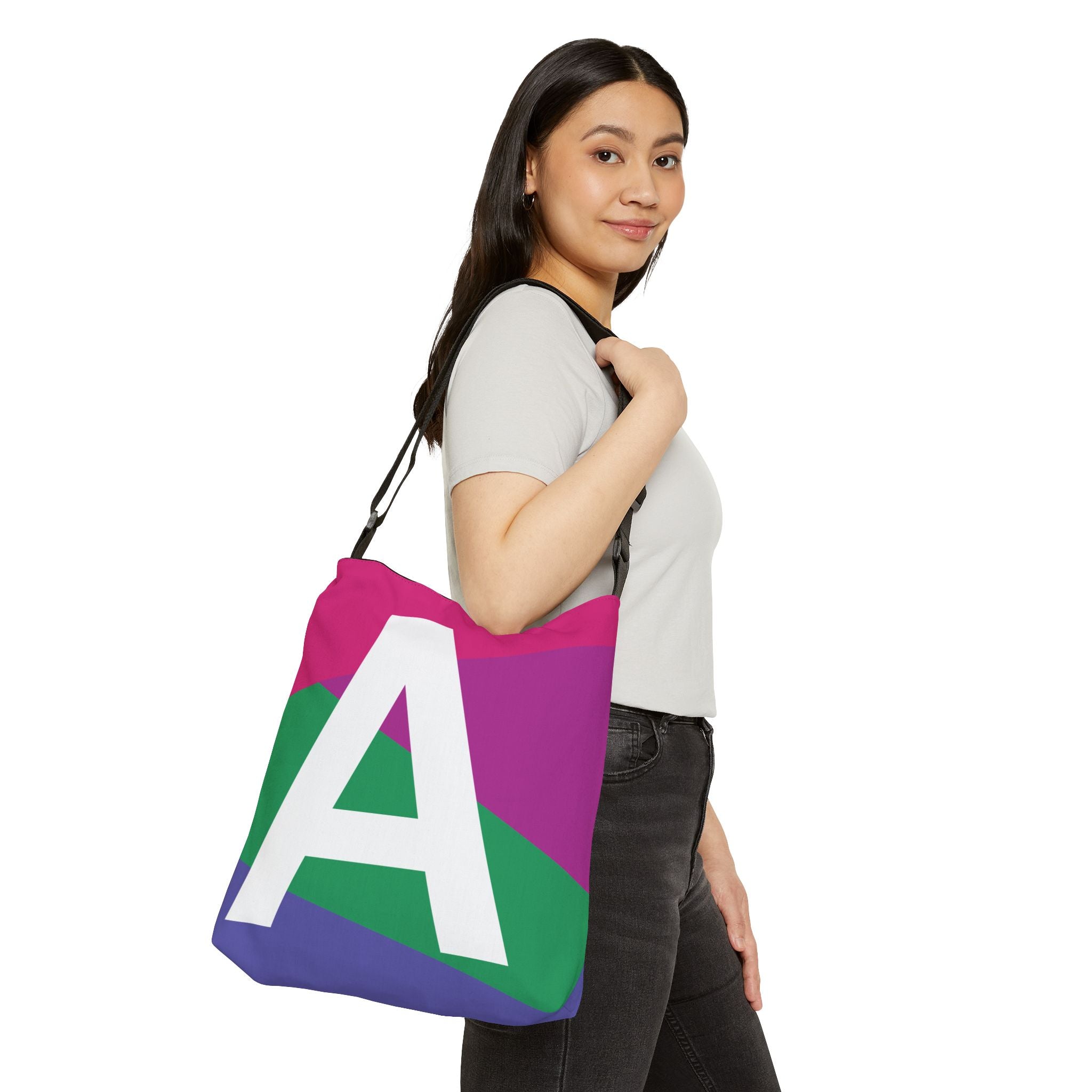 Initial Letter 'A' Colorblock Adjustable Tote Bag — Monogram Alphabet Shoulder Bag