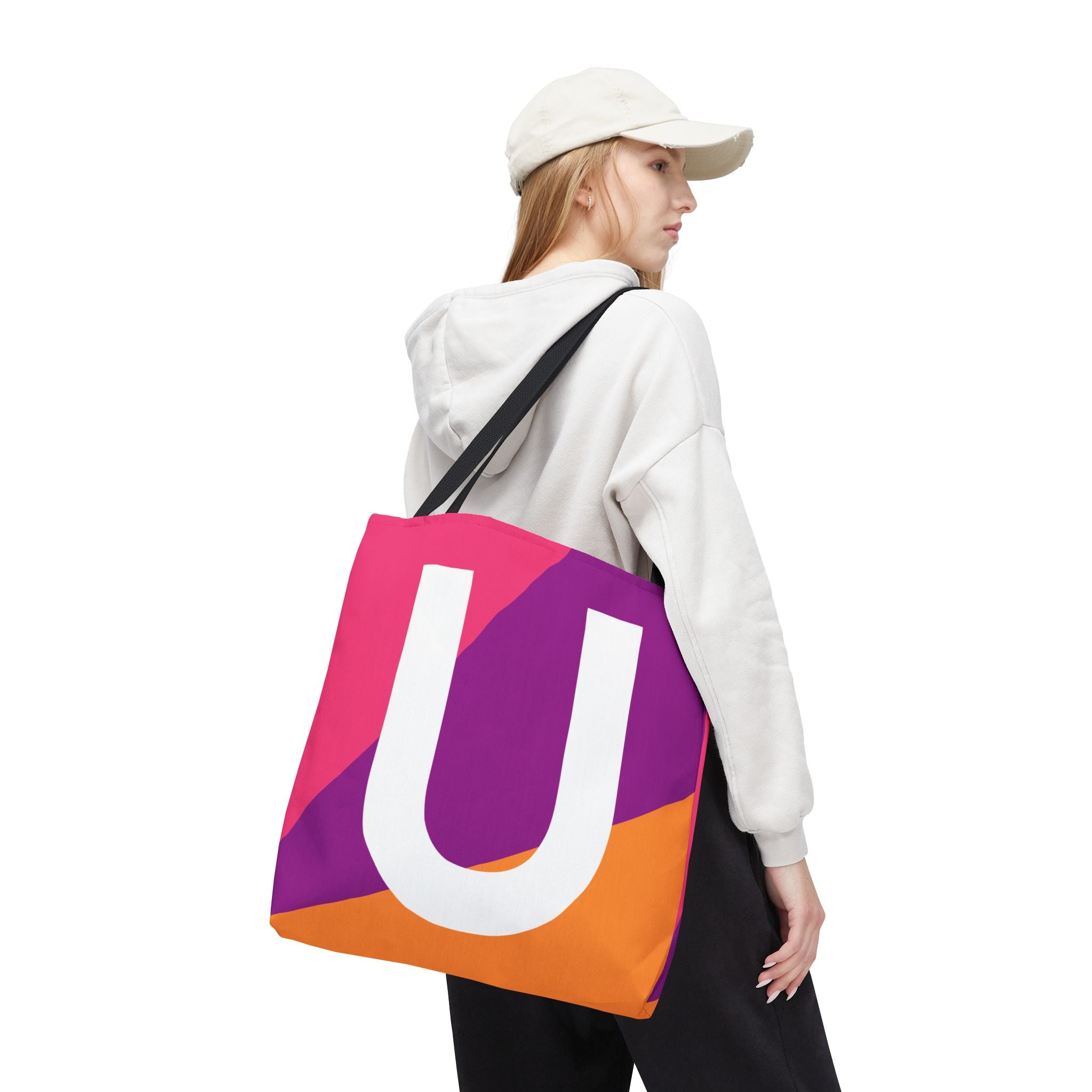 Monogram 'U' Colorblock Tote Bag — Personalized Initial U Shoulder Tote