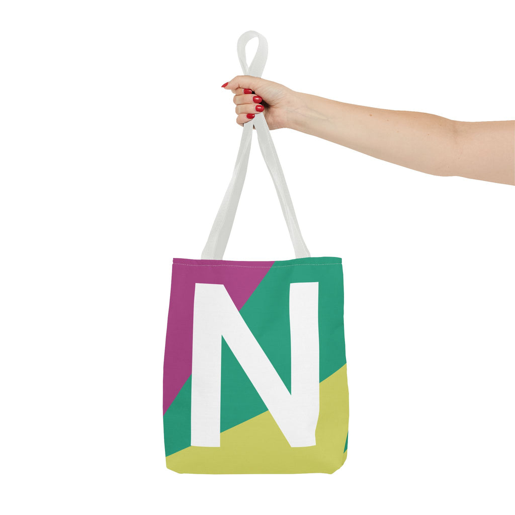 Monogram 'N' Colorblock Tote Bag — Personalized Initial N Shoulder Tote